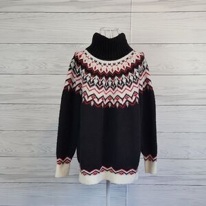 Yessica By C & A Black and White Patterned Turtleneck Sweater Womens Size L